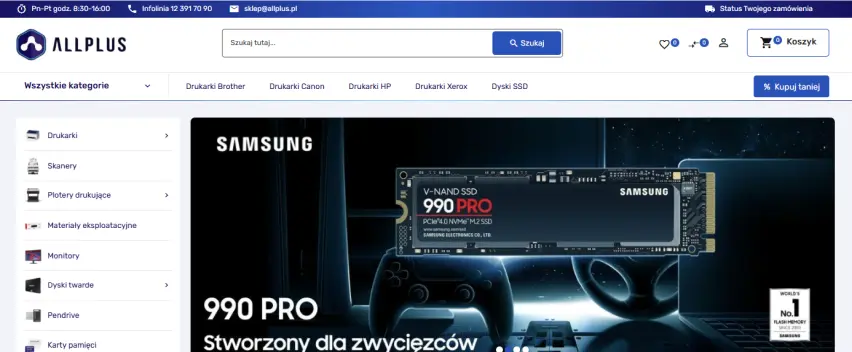 Zrzut ekranu sklepu internetowego Allplus.pl z listą produktów i promocjami
